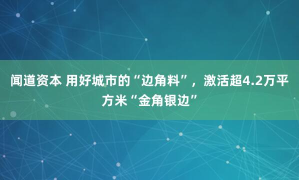 闻道资本 用好城市的“边角料”，激活超4.2万平方米“金角银边”